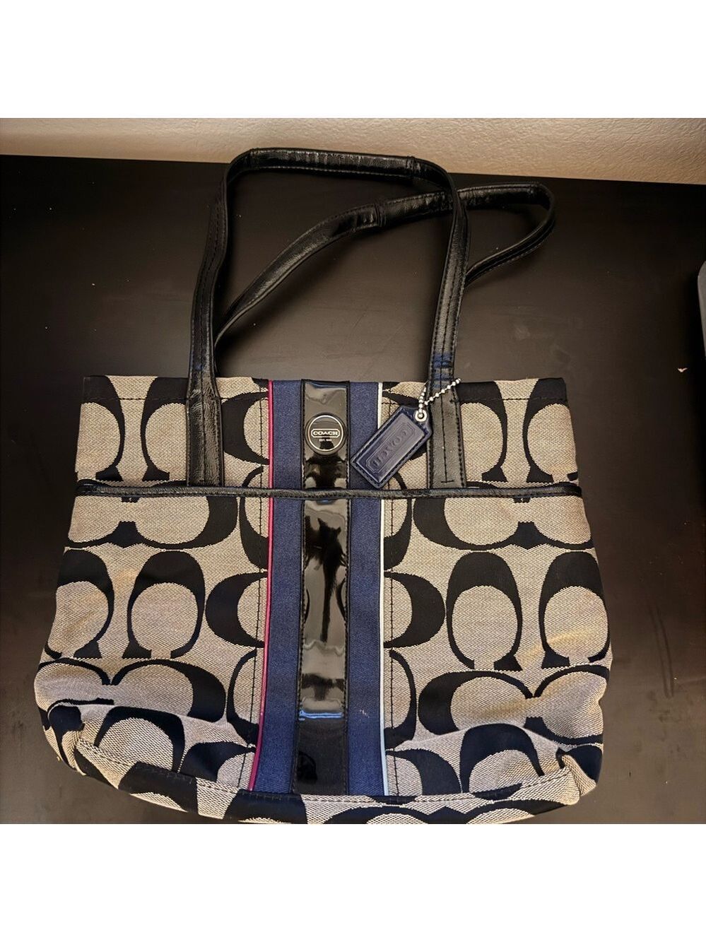 Coach Signature Tote - Black, Grey, and Blue - Picture 5 of 7